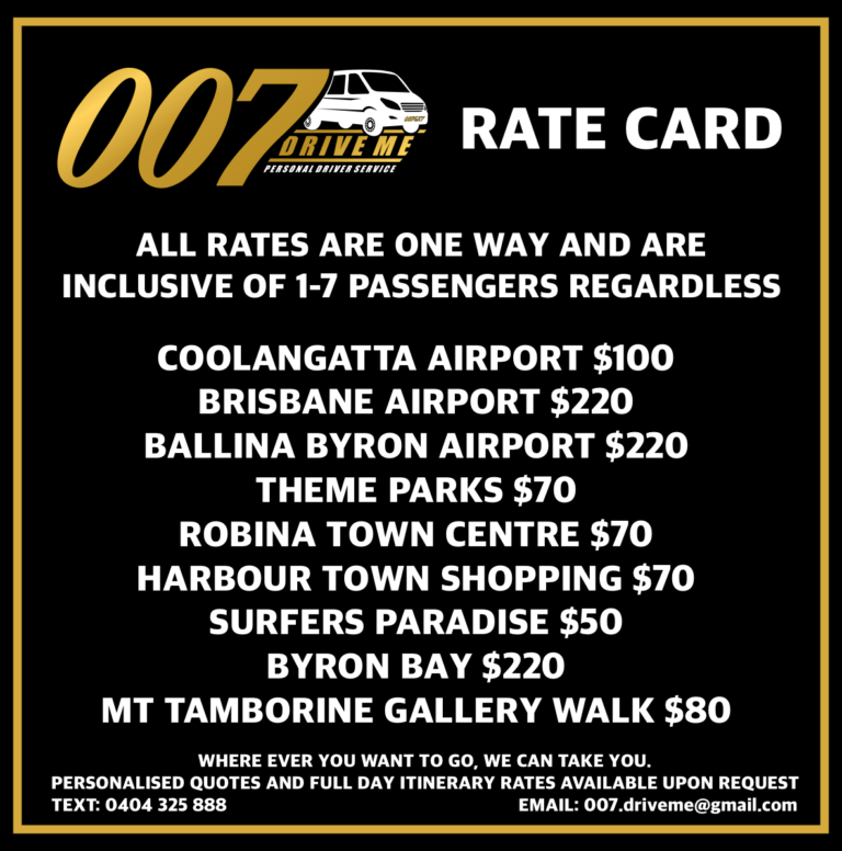 007 Drive Me Rate Card